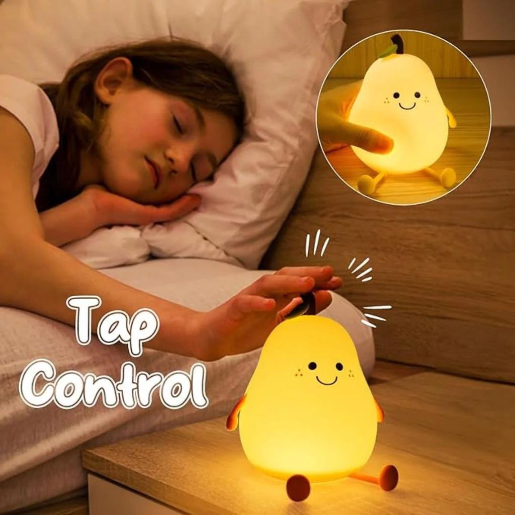 Cute Pear Silicone LED Night Light | Tap Control Nursery Lamp — photo 2