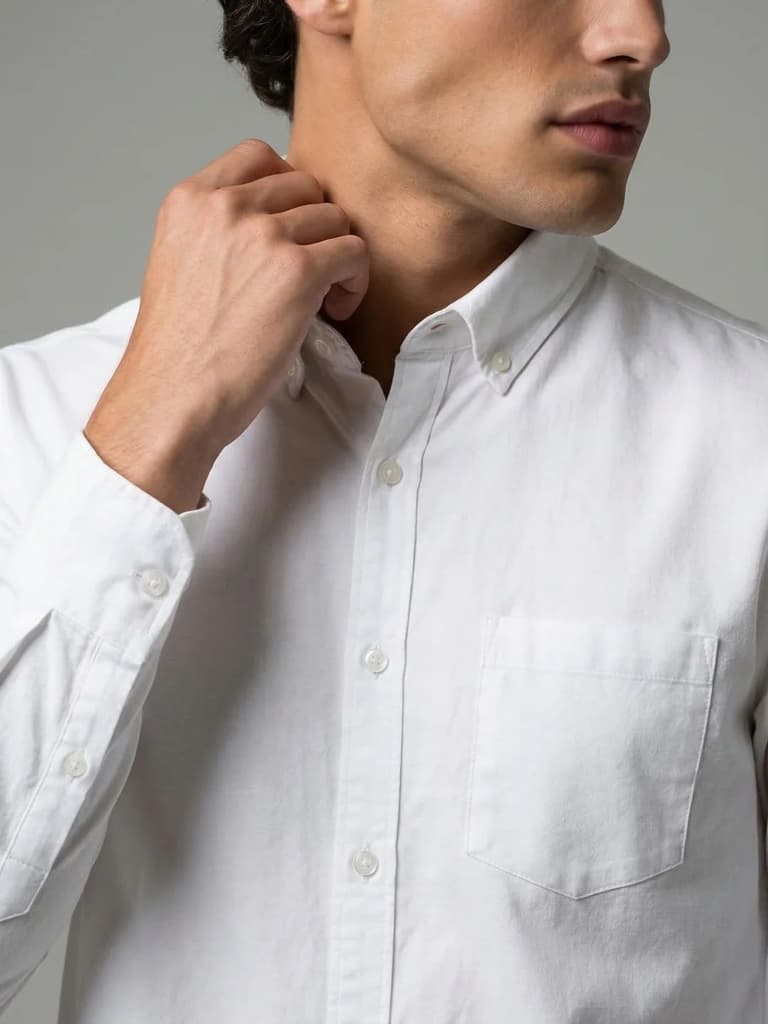 Men's White Cotton Full Sleeve Regular Fit Solid Oxford Shirt With Button-Down Collar — photo 5