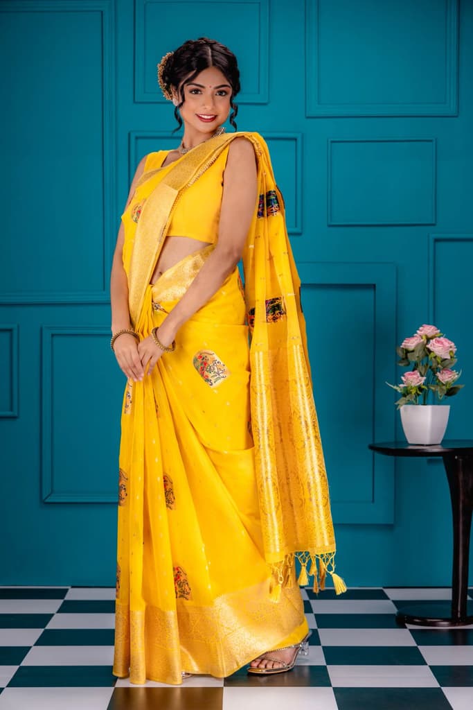 Mimosa Women's Woven Design Banarasi Style Art Silk Saree With Blouse Piece : SA00001771GDFREE — photo 3