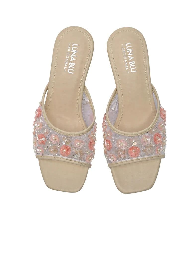 LUNA BLU Light Pink Floral Sequin Kitten Heel Sandals — photo 3
