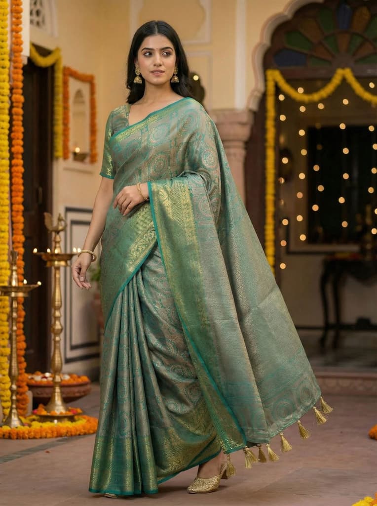 MIMOSA Women's Woven Design Banarasi Style Art Silk Saree with Blouse Piece - Rama ( SA00003126RMFREE ) — Default Title