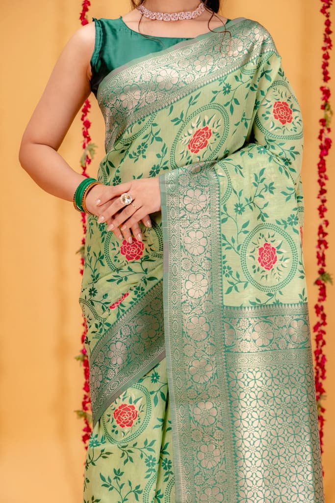 Mimosa Women's Woven Design Kanjivaram Style Art Silk Saree With Blouse Piece : SA00001599PSFREE — photo 3