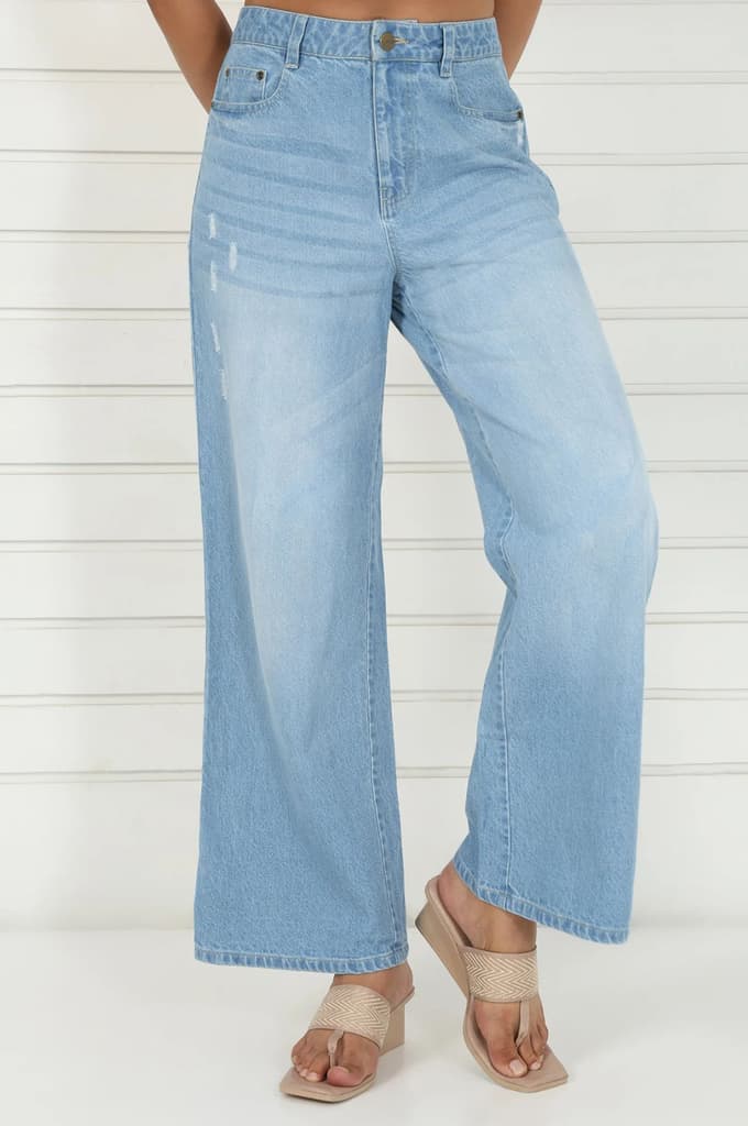 Blue Denim Mid Rise Ankle Length Flared Pants with YKK Zipper — photo 2
