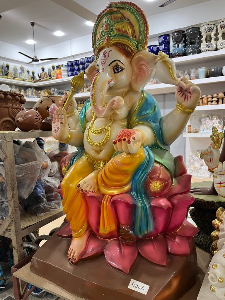 Ganesh Statue | Sculpture | Ceramic | Gold, Green, Pink, Yellow