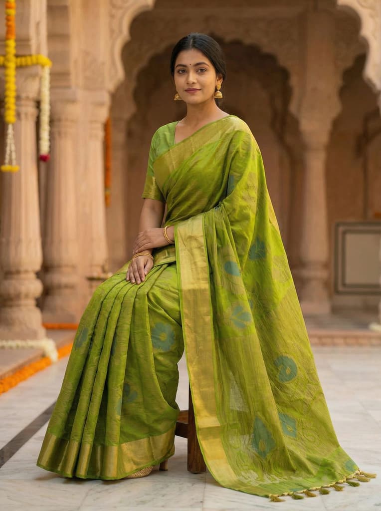 MIMOSA Women's Woven Design Mysore Silk Style Crepe Saree with Blouse Piece - Olive ( SA00003135OLFREE ) — photo 4