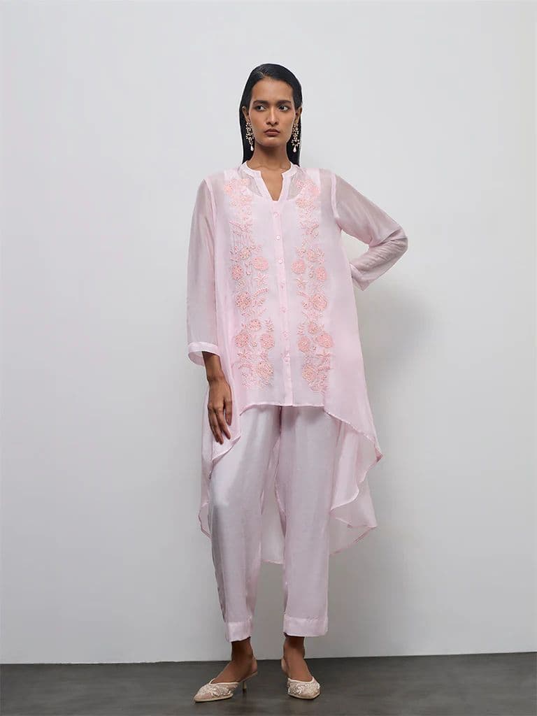 Vark Pink Cotton-Blend Sheer Ethnic Set with Inner — photo 2