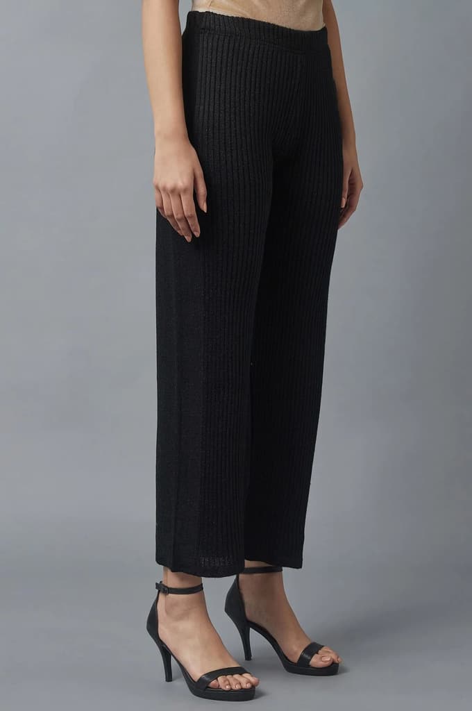 Black Solid Boot Cut Palazzo With Elasticated Waist — photo 4