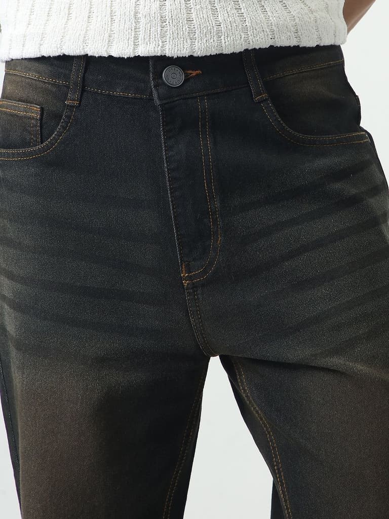 Men's Carbon Blue Straight Fit Heavy Washed Jeans Stretchable — photo 5
