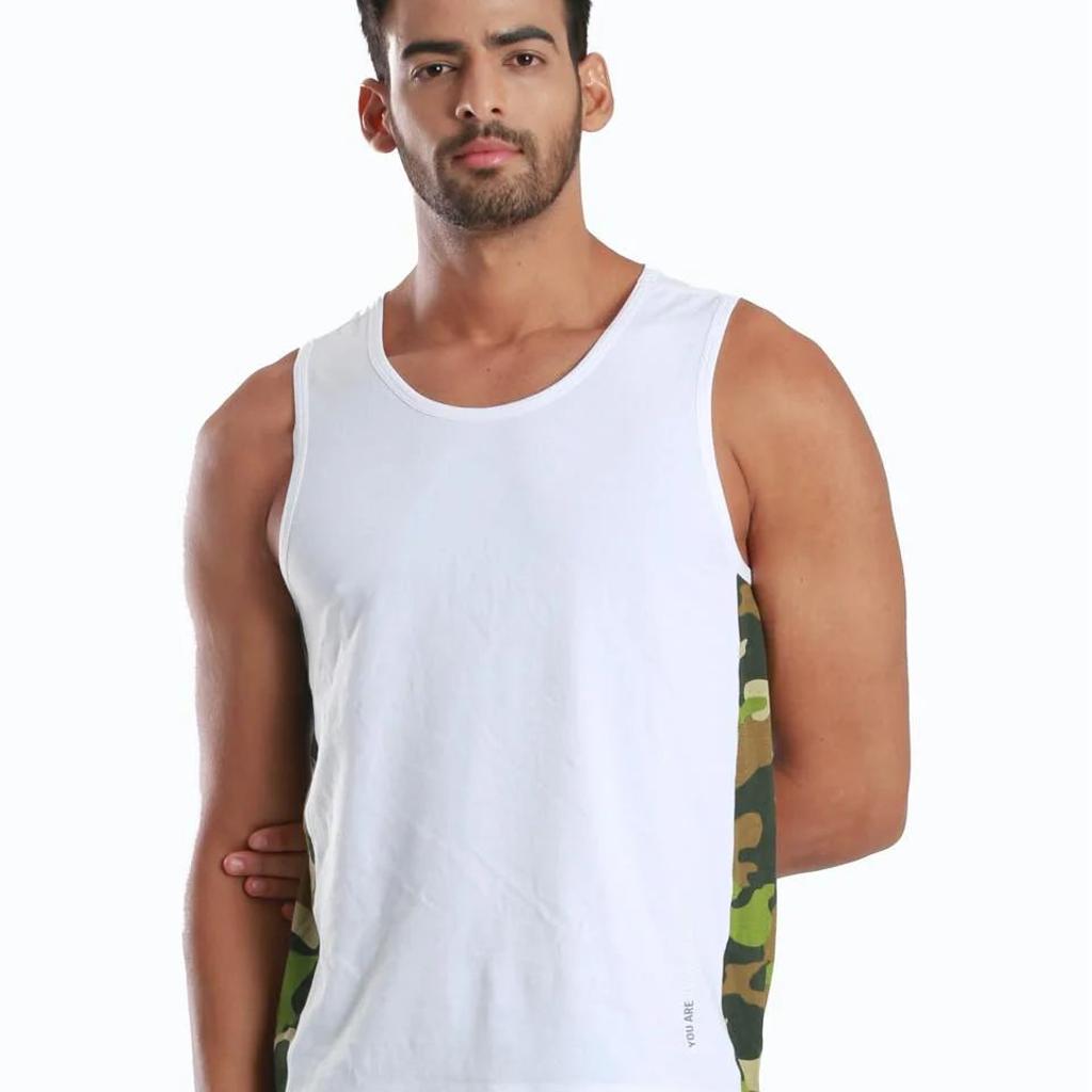 Rib Camo White Active Fit Camo Printed Organic Bamboo Vest (Pack Of 1)