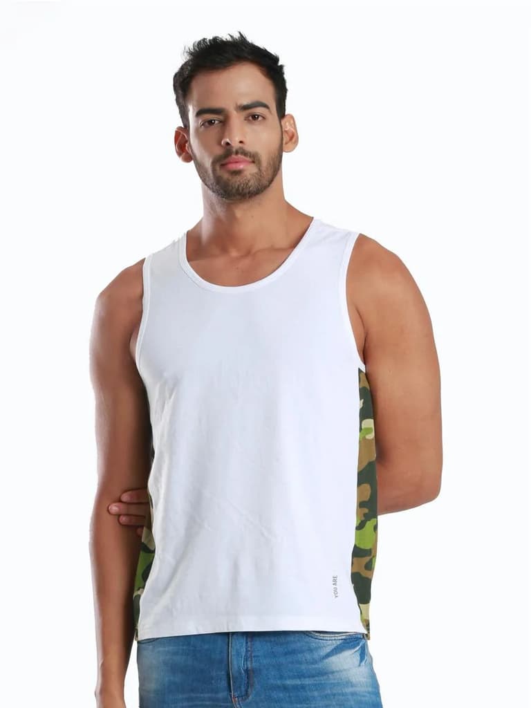 Rib Camo White Active Fit Camo Printed Organic Bamboo Vest (Pack Of 1) — Rib Camo White / S / Men