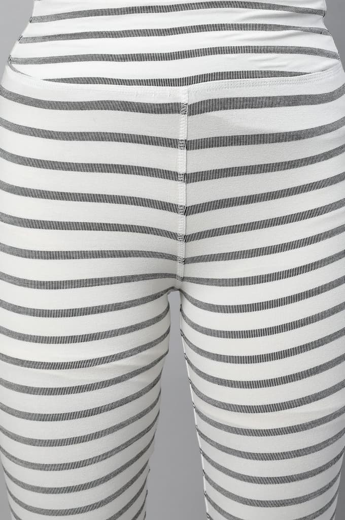 White Striped Skinny Fit Cotton Tights With High Waistband — photo 6