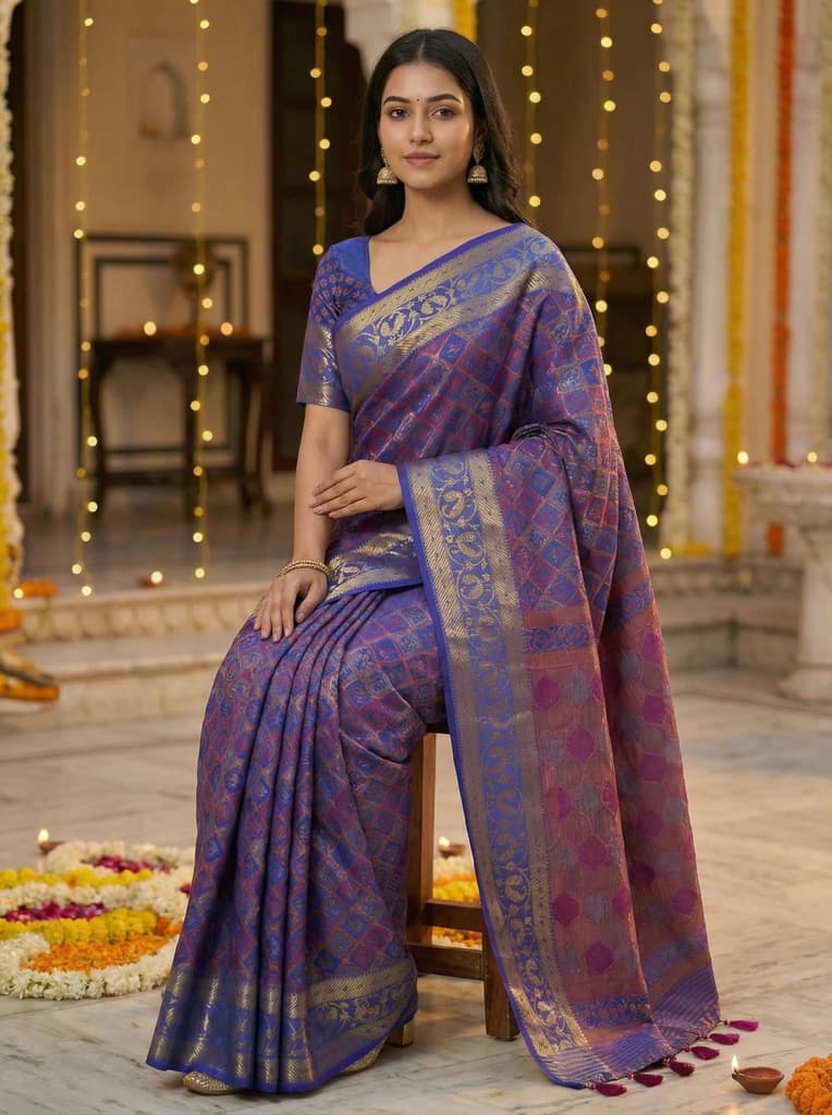 MIMOSA Women's Woven Design Patola Style Raw Silk Saree with Blouse Piece - Royal blue ( SA00003140RBFREE ) — photo 4