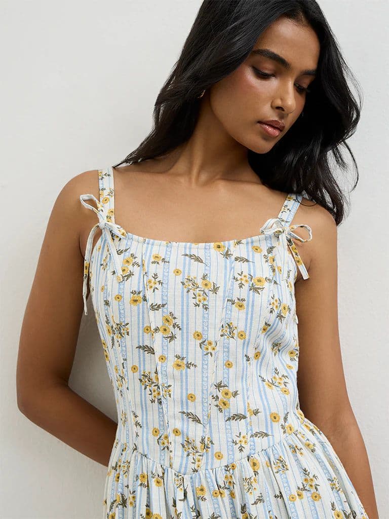 LOV Multicolor Floral Printed Cotton A-Line Dress — photo 3