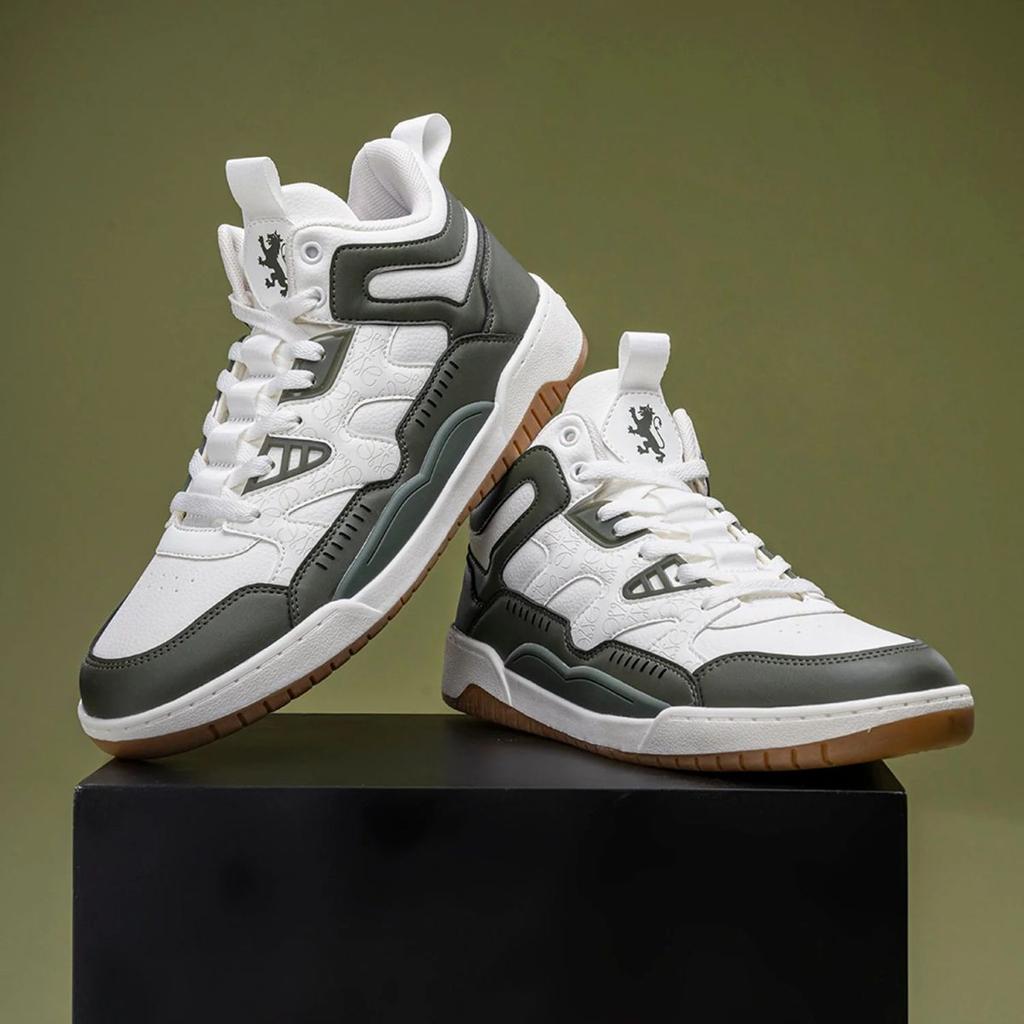 High-Top Sneakers for Men in White and Olive | Casual Lifestyle Shoes. — photo 6
