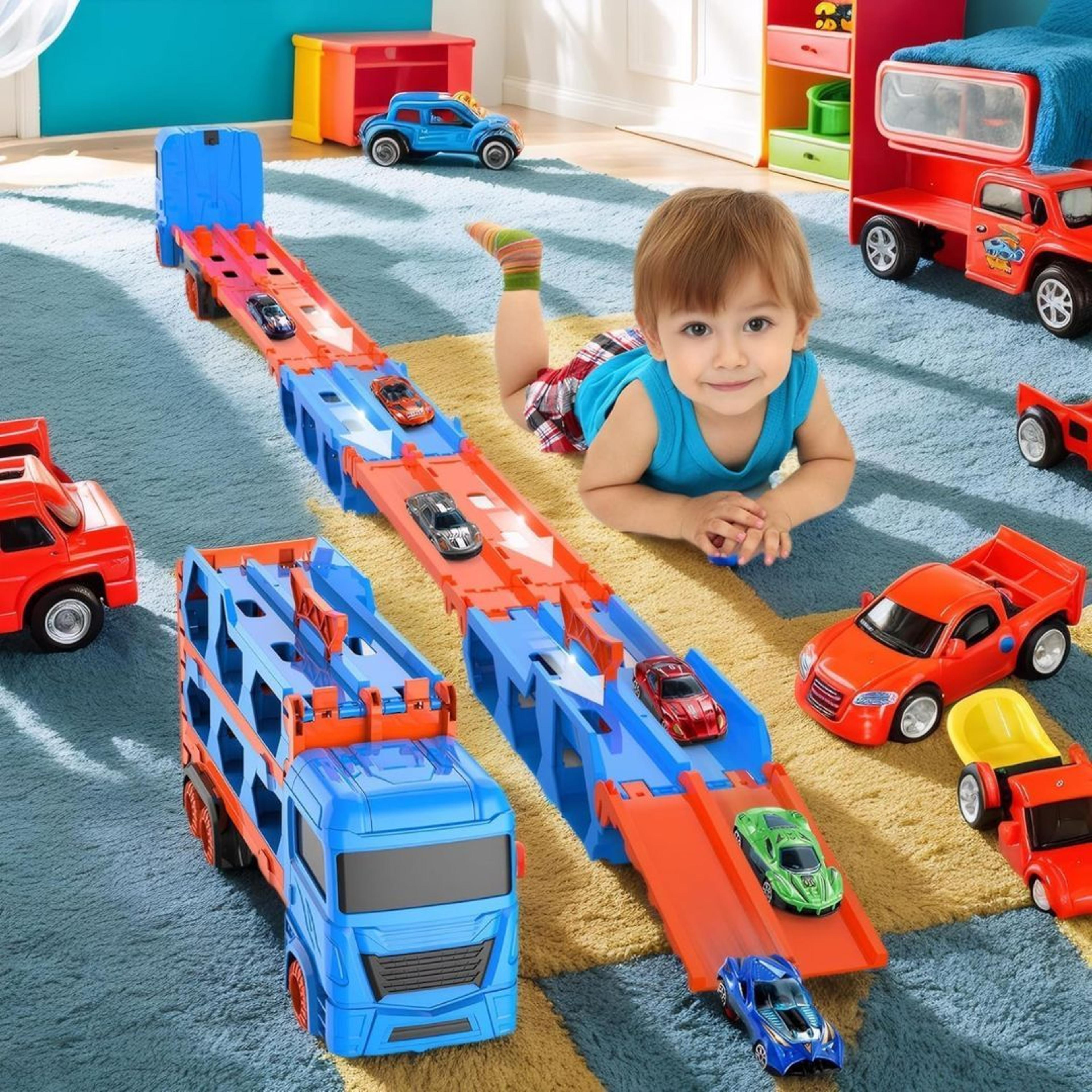 Transport Truck with 61-Inch Dual Race Track – Storage Carrier Playset
