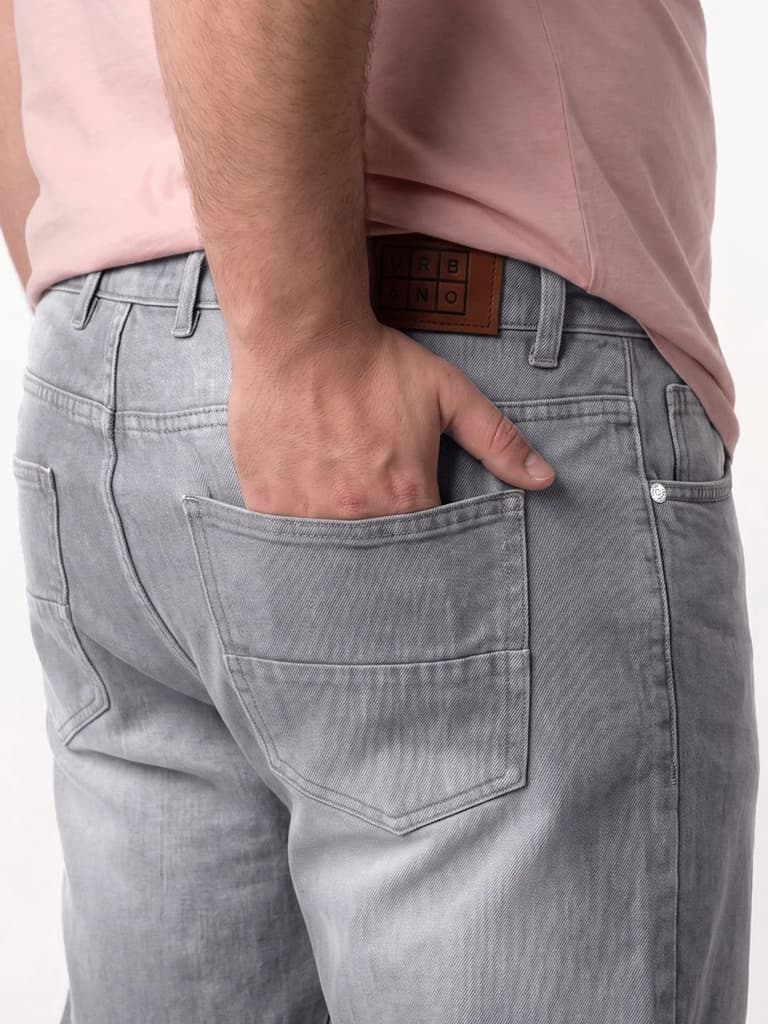 Plus Men's Ice Grey Relaxed Fit Washed Denim Jeans Non-Stretchable — photo 6