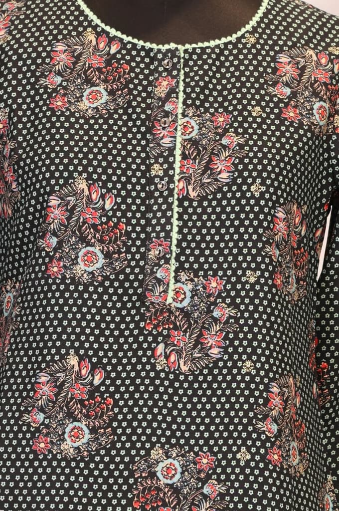 Black Floral Printed Rayon Straight Kurta — photo 2