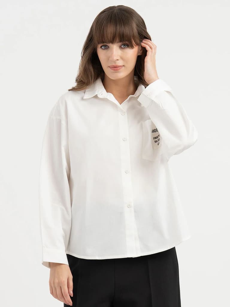 Shirts for Women in White | Graphic Full Sleeve Shirt