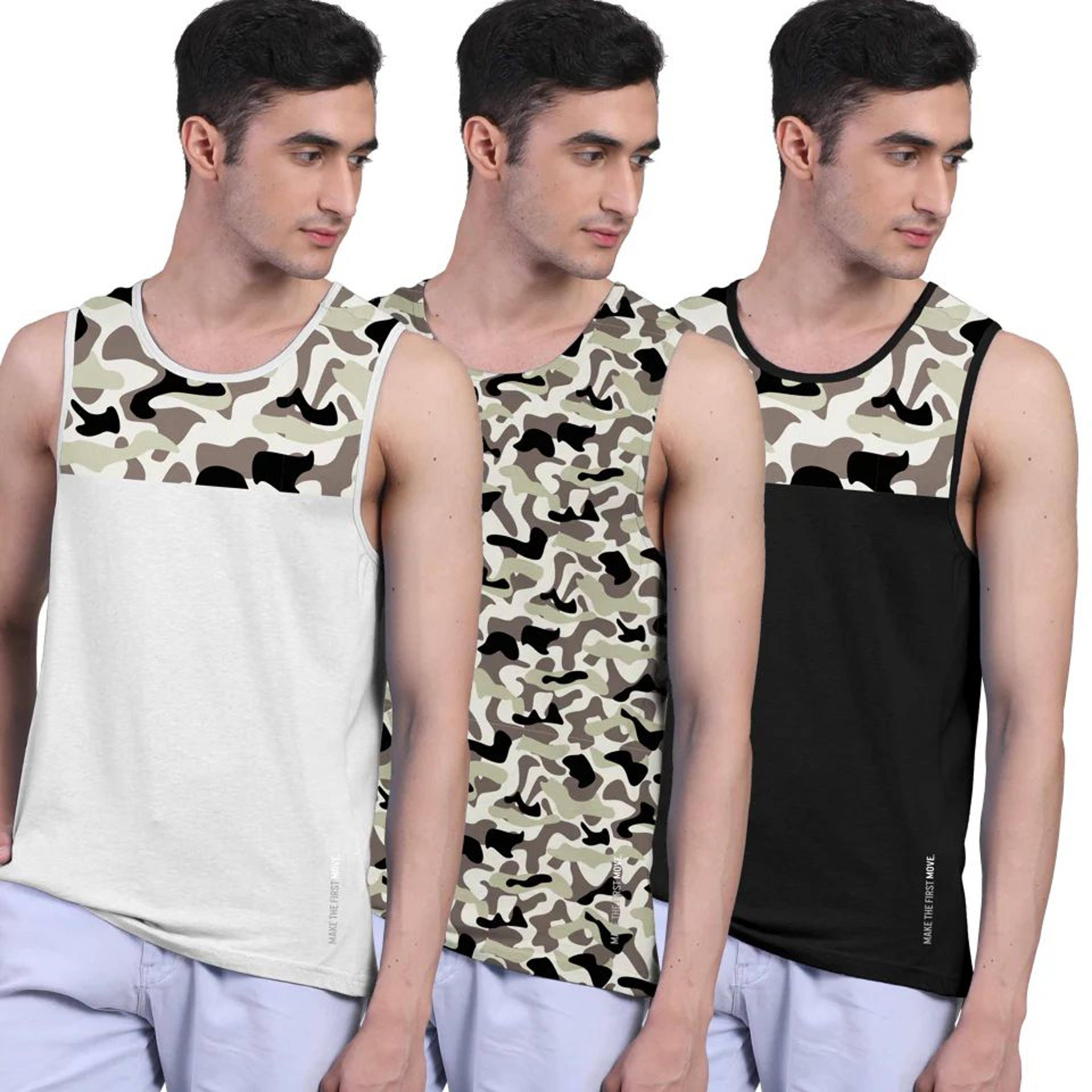 Active Vest Front Yoke Camouflage Regular Organic Bamboo Vest - Active Fit (Pack of 3)
