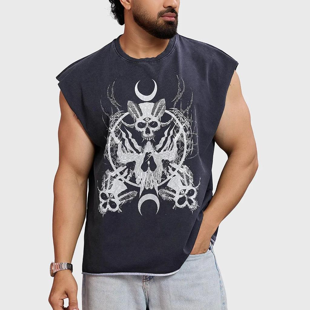 Restricted Washed Capsleeve Tank Dark Grey