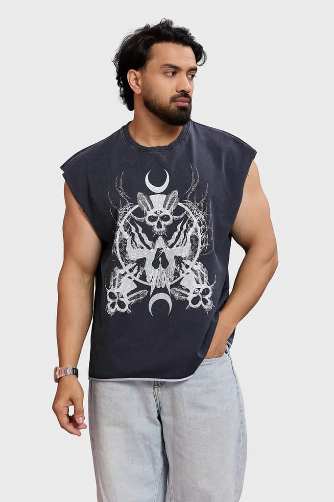 Restricted Washed Capsleeve Tank Dark Grey — XS