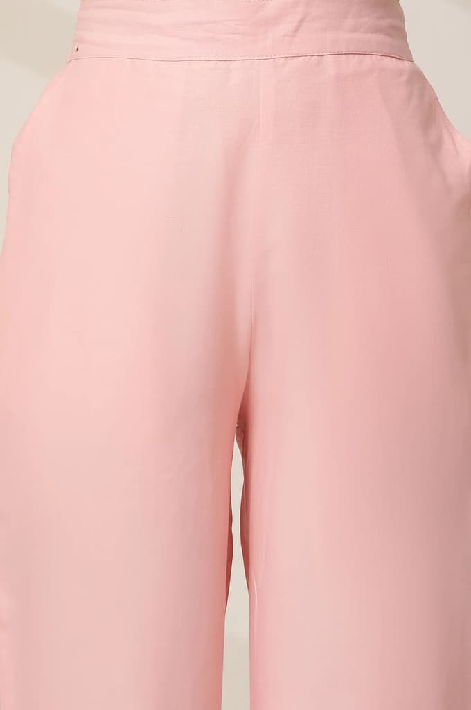 Pink Embroidered Straight Fit Cotton Palazzo With Elasticated Waist — photo 6