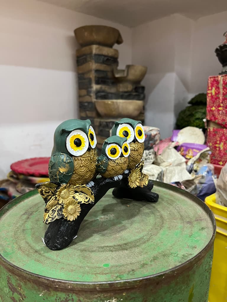 Owl Statue | Decoration | Wood | Yellow and Gold