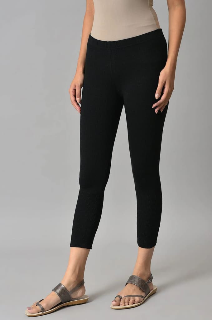 Black Solid Skinny Tights With Elasticated Waistband — photo 3
