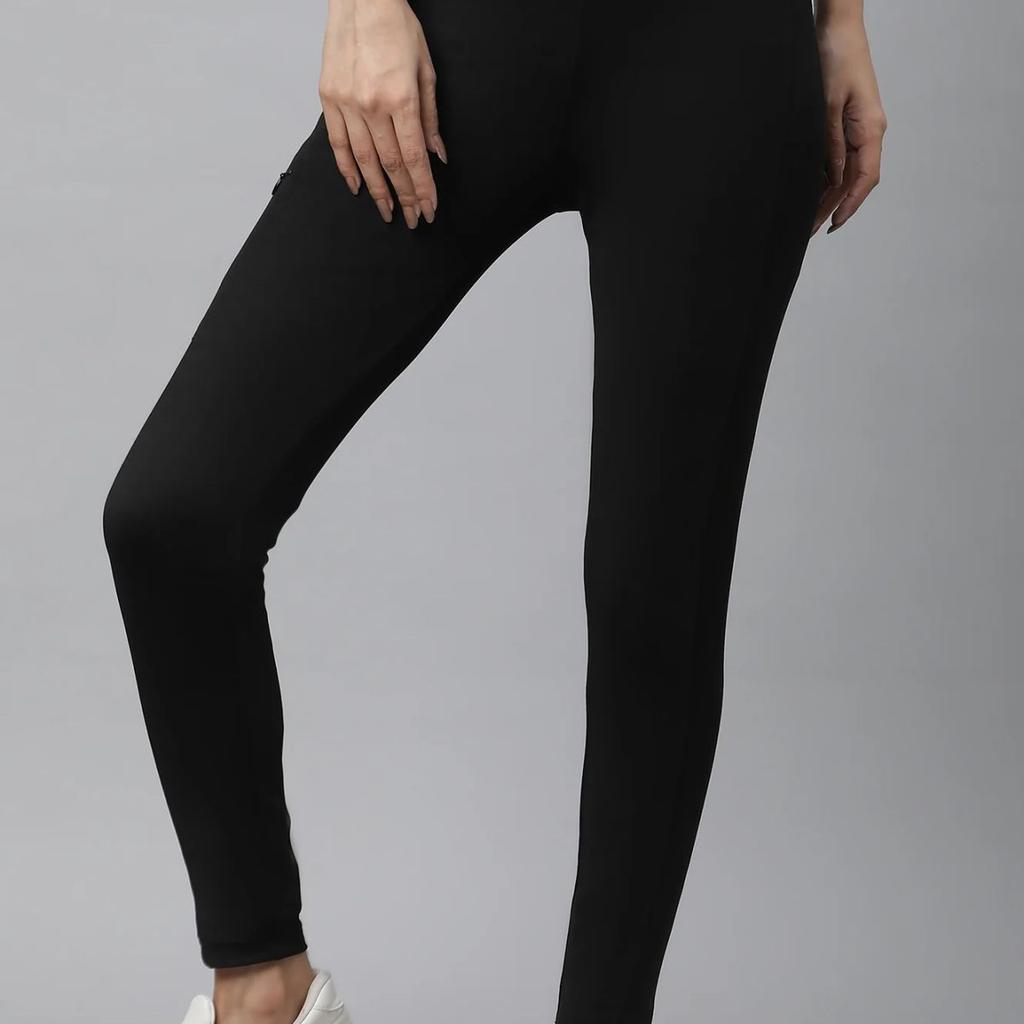 Black Solid Skinny Fit Tights With Elasticated Waist