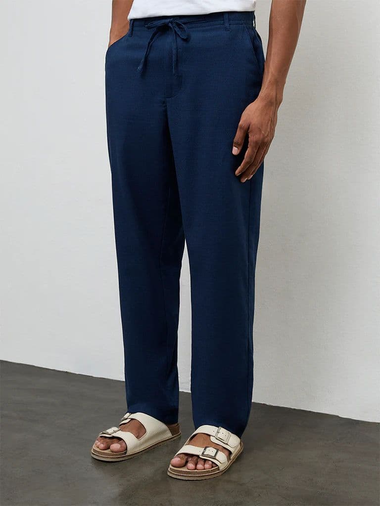 ETA Dark Blue Relaxed-Fit Mid-Rise Cotton-Blend Chinos — photo 3