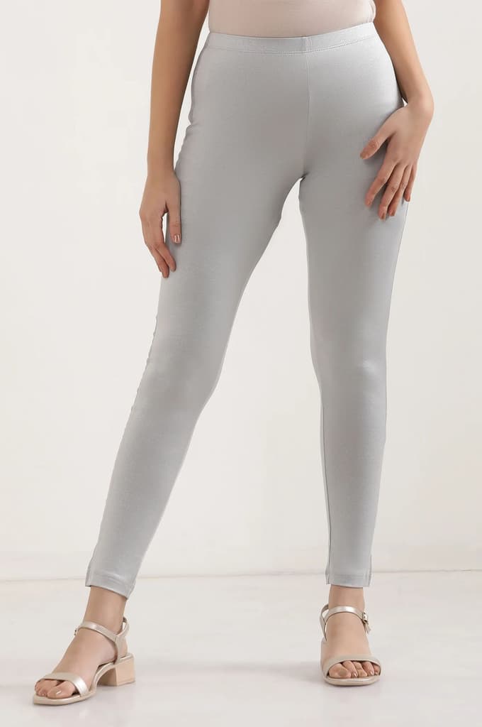 Silver Solid Skinny Fit Tights With Elasticated Waist