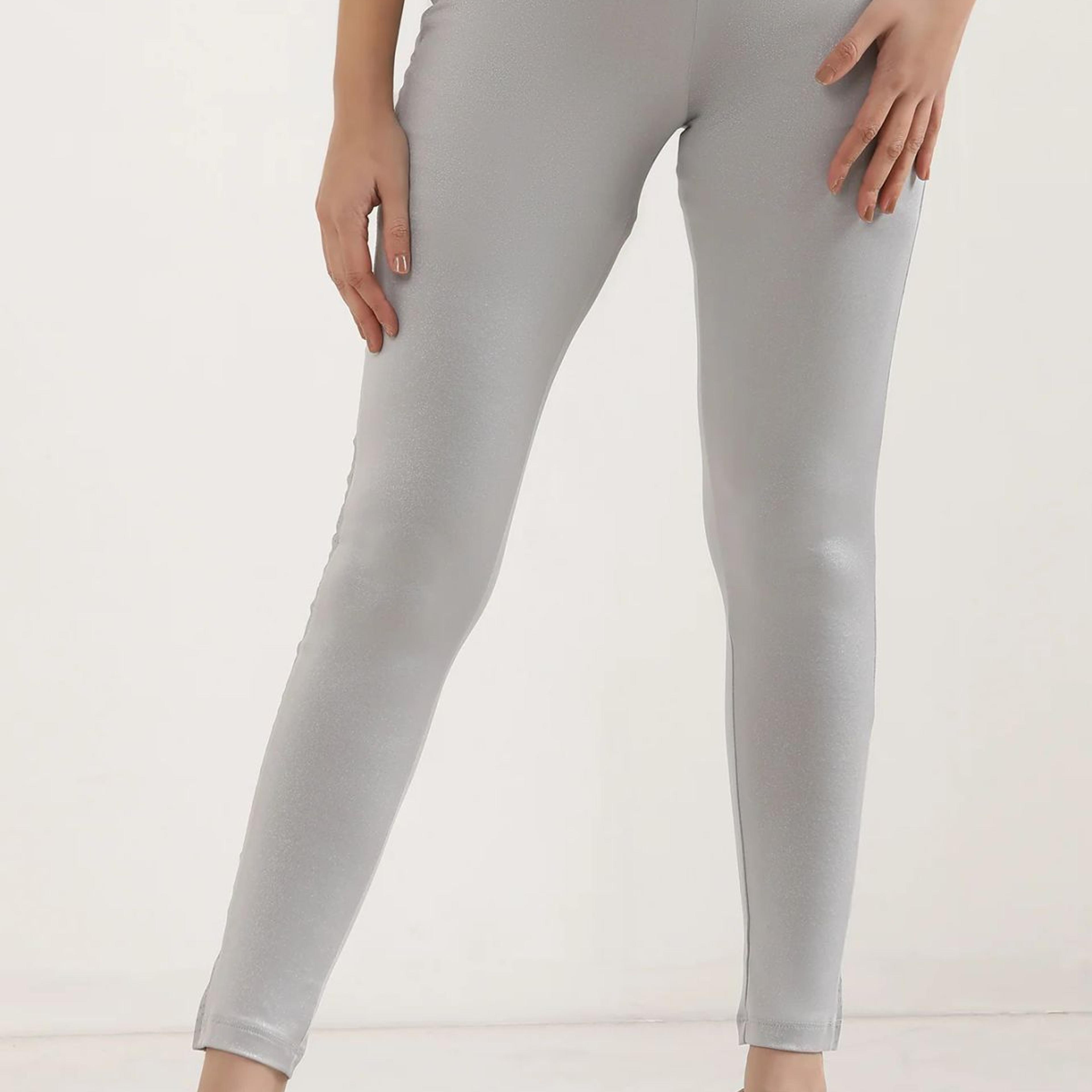 Silver Solid Skinny Fit Tights With Elasticated Waist