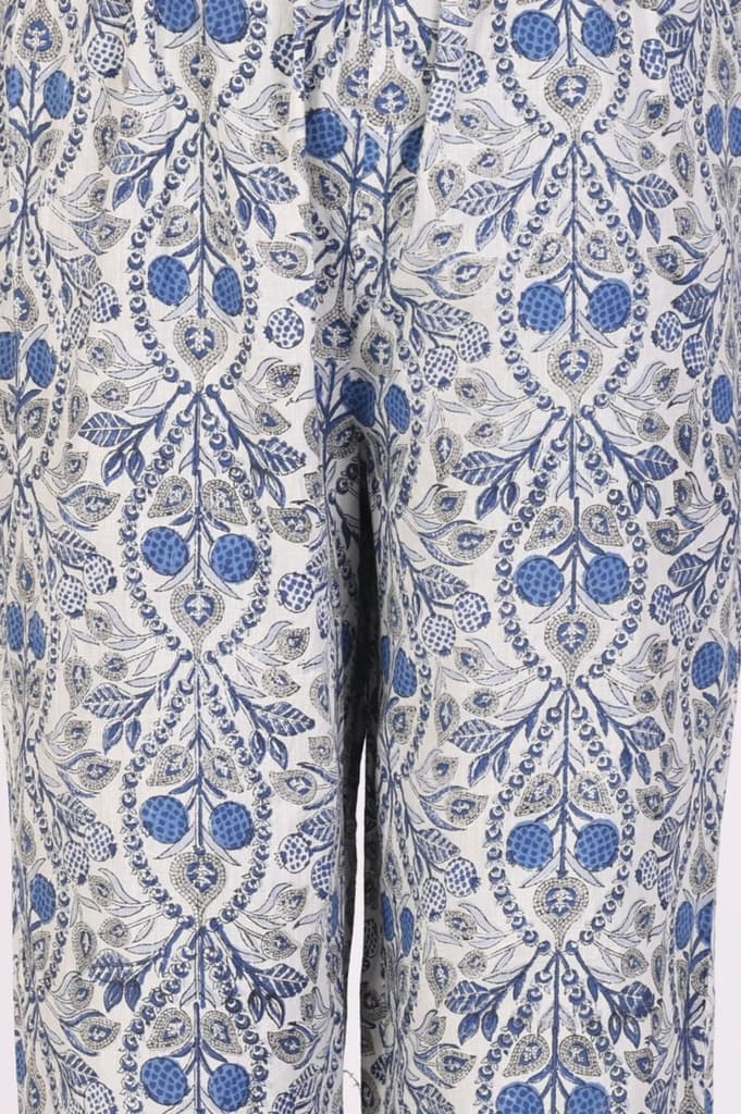 White Block Printed Pure Cotton Straight Kurta with Pants and Dupatta Set — photo 7