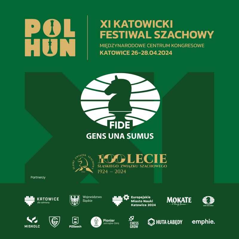 Międzynarodowa Federacja Szachowa FIDE - International Chess Federation Partnerem XI Katowickiego Festiwalu Szachowego, oraz obchodów 100 lecia Śląskiego Związku Szachowego