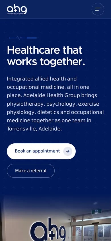 Adelaide Health Group website on a phone