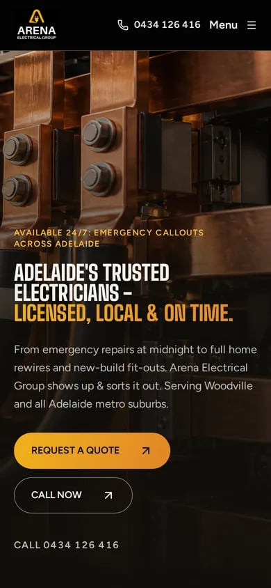 Arena Electrical Group website on a phone