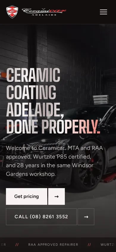 CeramiCar website on a phone