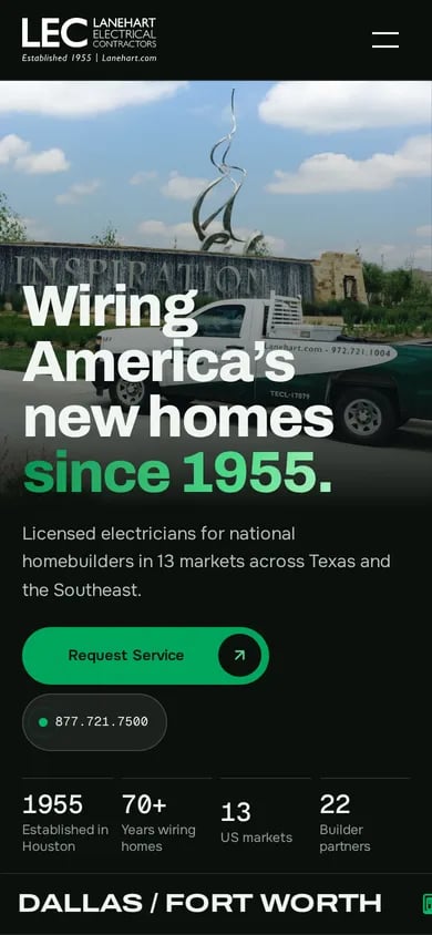 Lanehart Electrical Contractors website on a phone