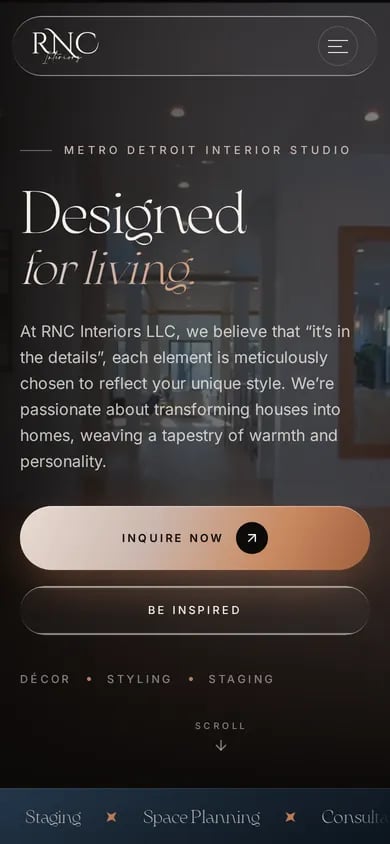 RNC Interiors website on a phone