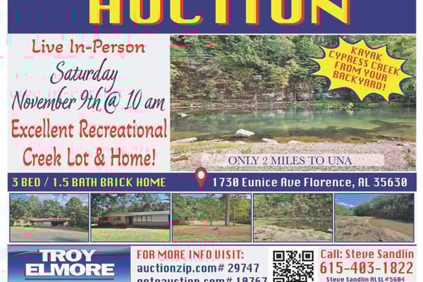 Creek Lot Home Near UNA