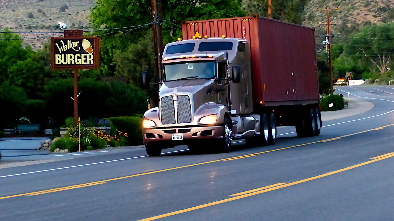 tractor trailer truck at night