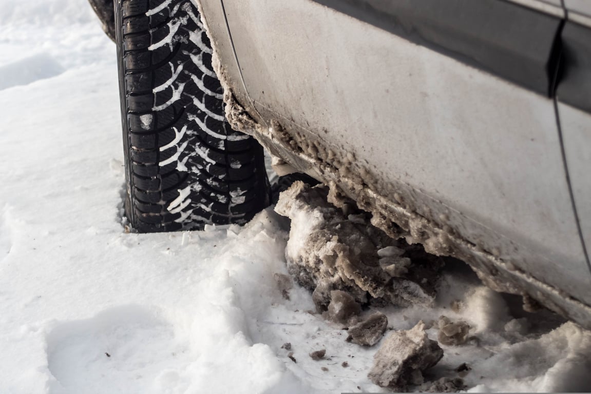snow chains on car tire