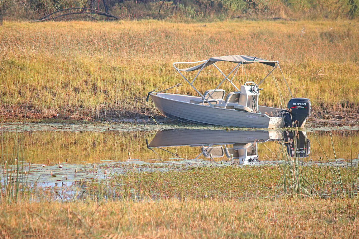 outboard motor on boat transom