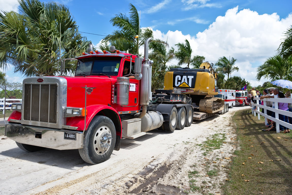 large excavator loading haul truck