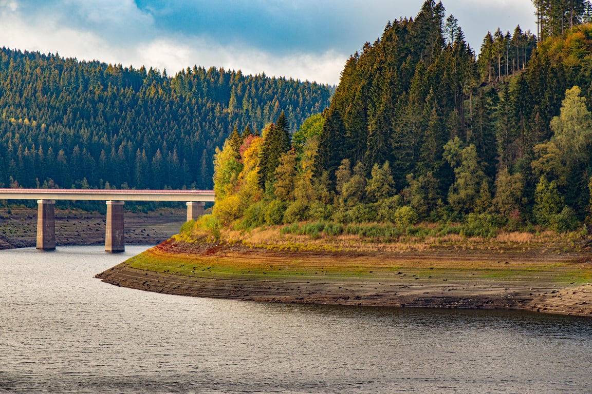 road bridge beside reservoir