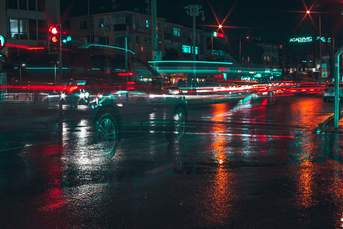 car tires on wet road