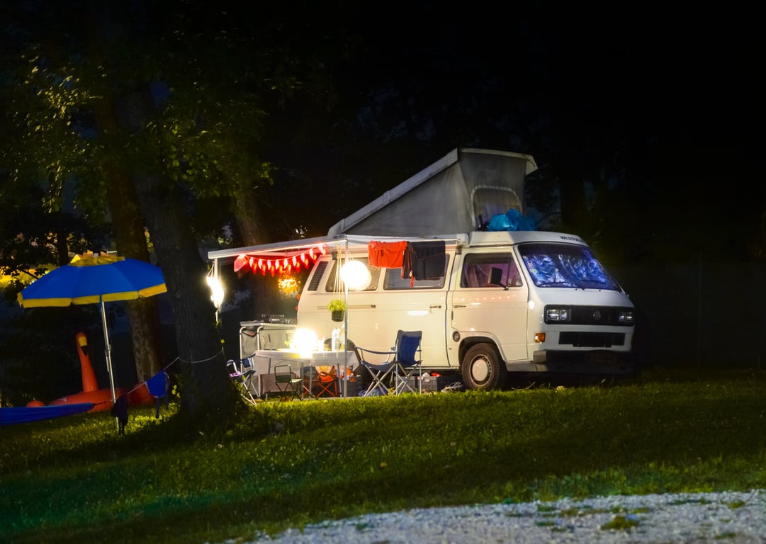 camper trailer campsite setup
