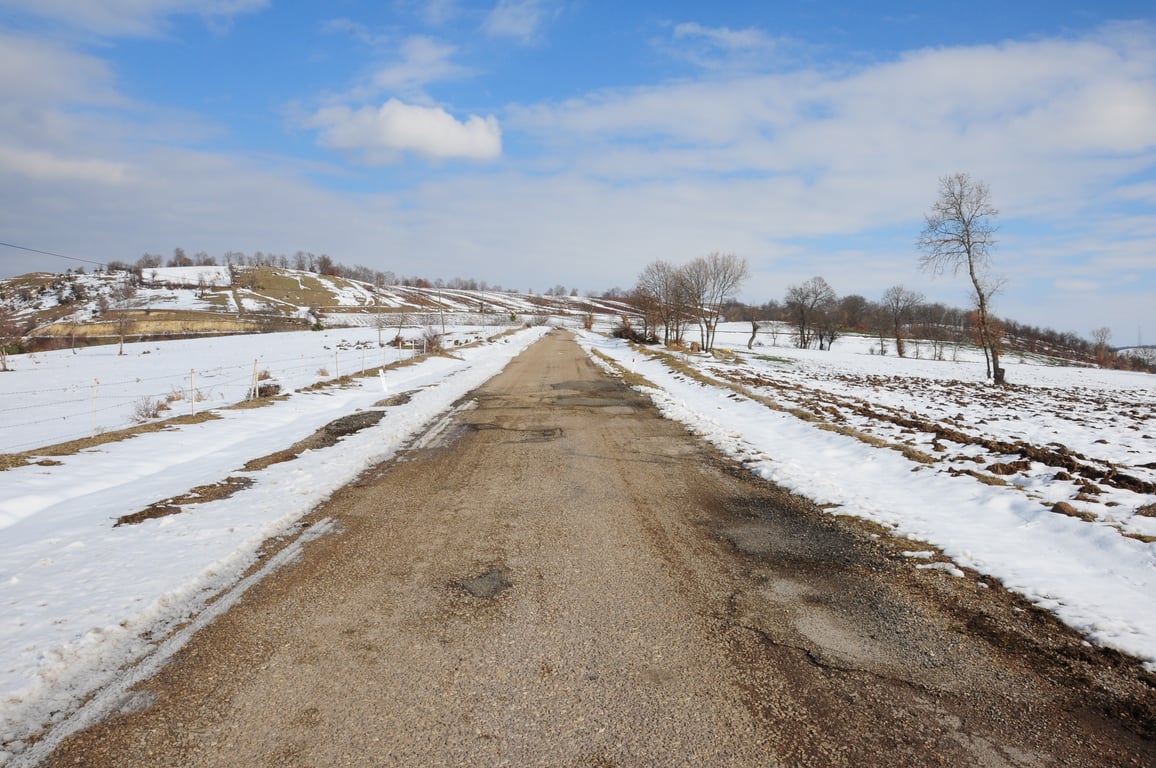 winter tires on snowy road