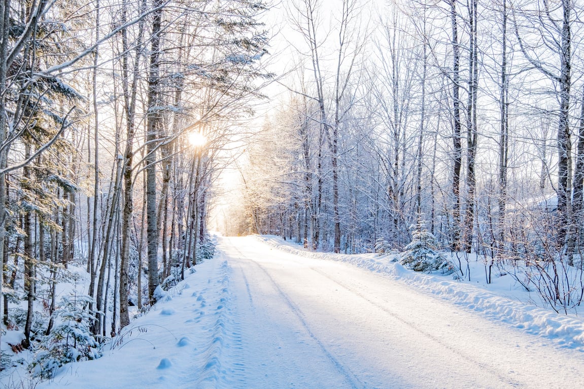 winter tires on snowy road