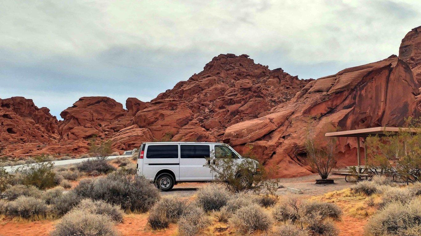 compact campervan at campground